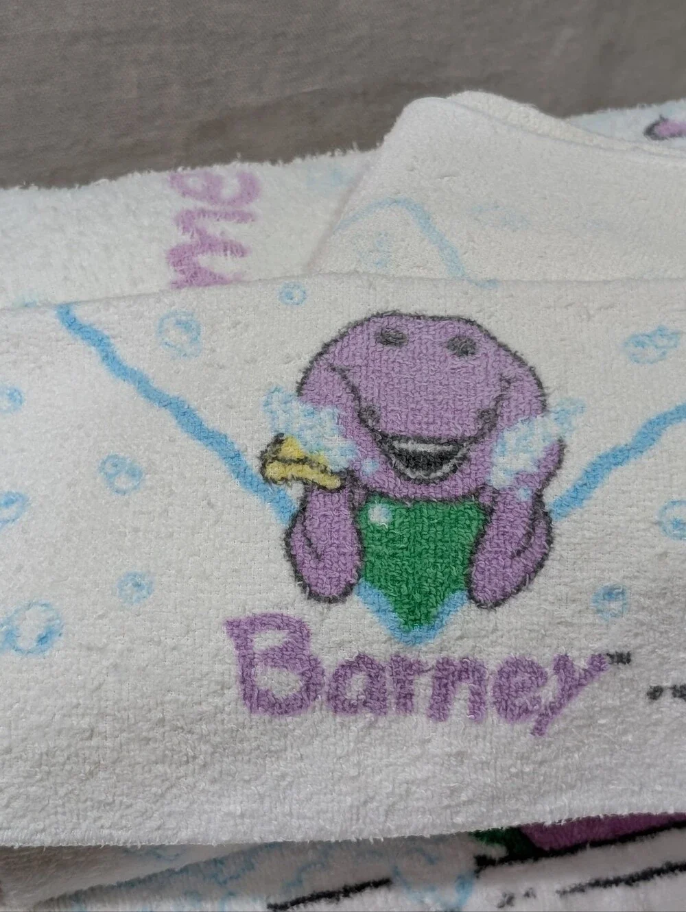 VTG 90's Barney the Purple Dinosaur Bath Towel Set 5 pcs nostalgia childhood